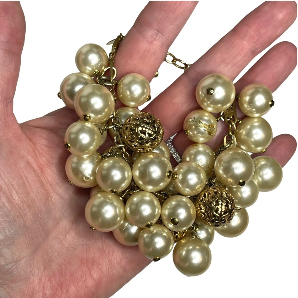 Vintage Signed Scorpios Paris Baroque Pearl and Gold Bead Chain Bracelet - Picture 5 of 15